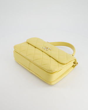 *FIRE PRICE* Chanel Lemon Yellow Trendy Quilted Top Handle Bag in Lambskin Leather and Champagne Gold Hardware