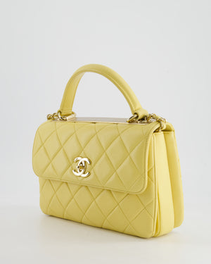 *FIRE PRICE* Chanel Lemon Yellow Trendy Quilted Top Handle Bag in Lambskin Leather and Champagne Gold Hardware