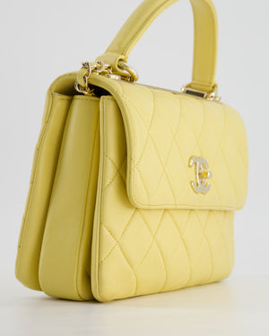 *FIRE PRICE* Chanel Lemon Yellow Trendy Quilted Top Handle Bag in Lambskin Leather and Champagne Gold Hardware