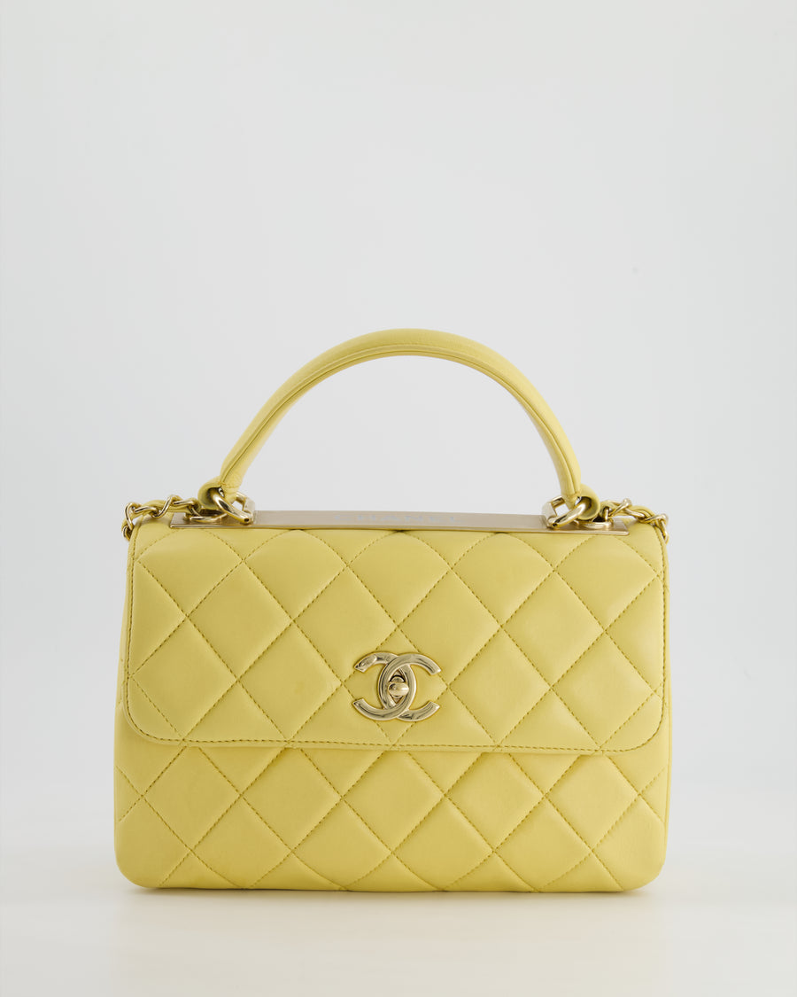 *FIRE PRICE* Chanel Lemon Yellow Trendy Quilted Top Handle Bag in Lambskin Leather and Champagne Gold Hardware