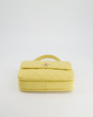 *FIRE PRICE* Chanel Lemon Yellow Trendy Quilted Top Handle Bag in Lambskin Leather and Champagne Gold Hardware