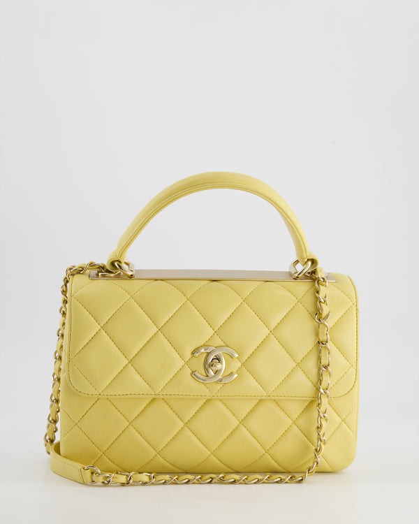 *FIRE PRICE* Chanel Lemon Yellow Trendy Quilted Top Handle Bag in Lambskin Leather and Champagne Gold Hardware