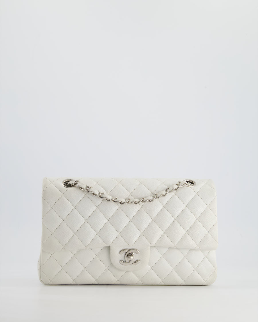 Chanel White Medium Classic Double Flap in Caviar Leather with Silver Hardware RRP £8,890