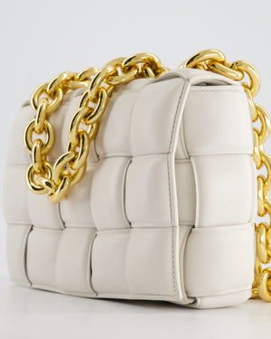 Bottega Veneta White Chain Cassette Bag in Calfskin Leather with Gold Hardware RRP £3,760