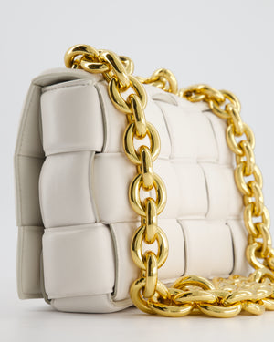 Bottega Veneta White Chain Cassette Bag in Calfskin Leather with Gold Hardware RRP £3,760