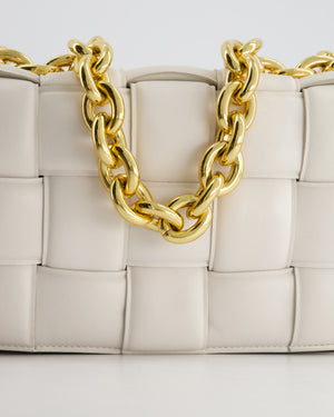 Bottega Veneta White Chain Cassette Bag in Calfskin Leather with Gold Hardware RRP £3,760