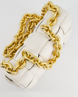 Bottega Veneta White Chain Cassette Bag in Calfskin Leather with Gold Hardware RRP £3,760