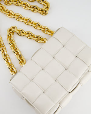 Bottega Veneta White Chain Cassette Bag in Calfskin Leather with Gold Hardware RRP £3,760