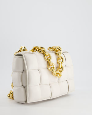 Bottega Veneta White Chain Cassette Bag in Calfskin Leather with Gold Hardware RRP £3,760