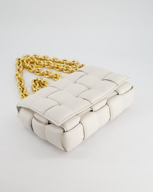 Bottega Veneta White Chain Cassette Bag in Calfskin Leather with Gold Hardware RRP £3,760