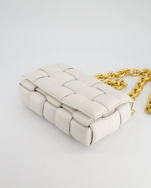 Bottega Veneta White Chain Cassette Bag in Calfskin Leather with Gold Hardware RRP £3,760