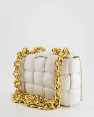 Bottega Veneta White Chain Cassette Bag in Calfskin Leather with Gold Hardware RRP £3,760