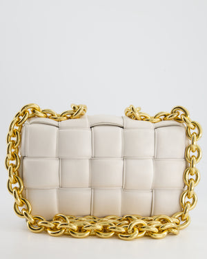 Bottega Veneta White Chain Cassette Bag in Calfskin Leather with Gold Hardware RRP £3,760