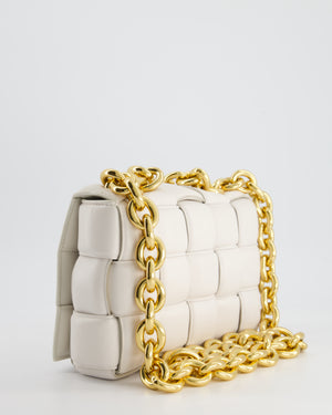 Bottega Veneta White Chain Cassette Bag in Calfskin Leather with Gold Hardware RRP £3,760