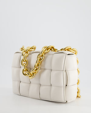 Bottega Veneta White Chain Cassette Bag in Calfskin Leather with Gold Hardware RRP £3,760