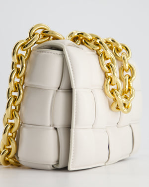 Bottega Veneta White Chain Cassette Bag in Calfskin Leather with Gold Hardware RRP £3,760