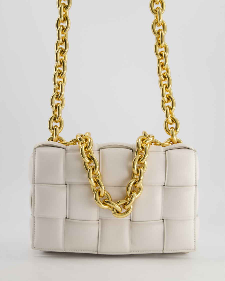 Bottega Veneta White Chain Cassette Bag in Calfskin Leather with Gold Hardware RRP £3,760