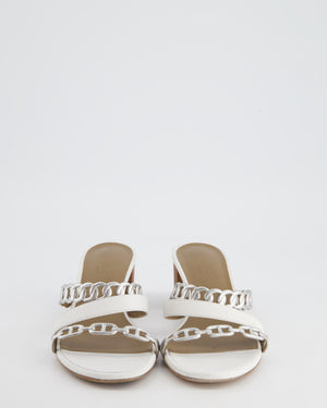 Hermès Chaine D'Ancre Sandal in White & Silver Leather Size EU 37