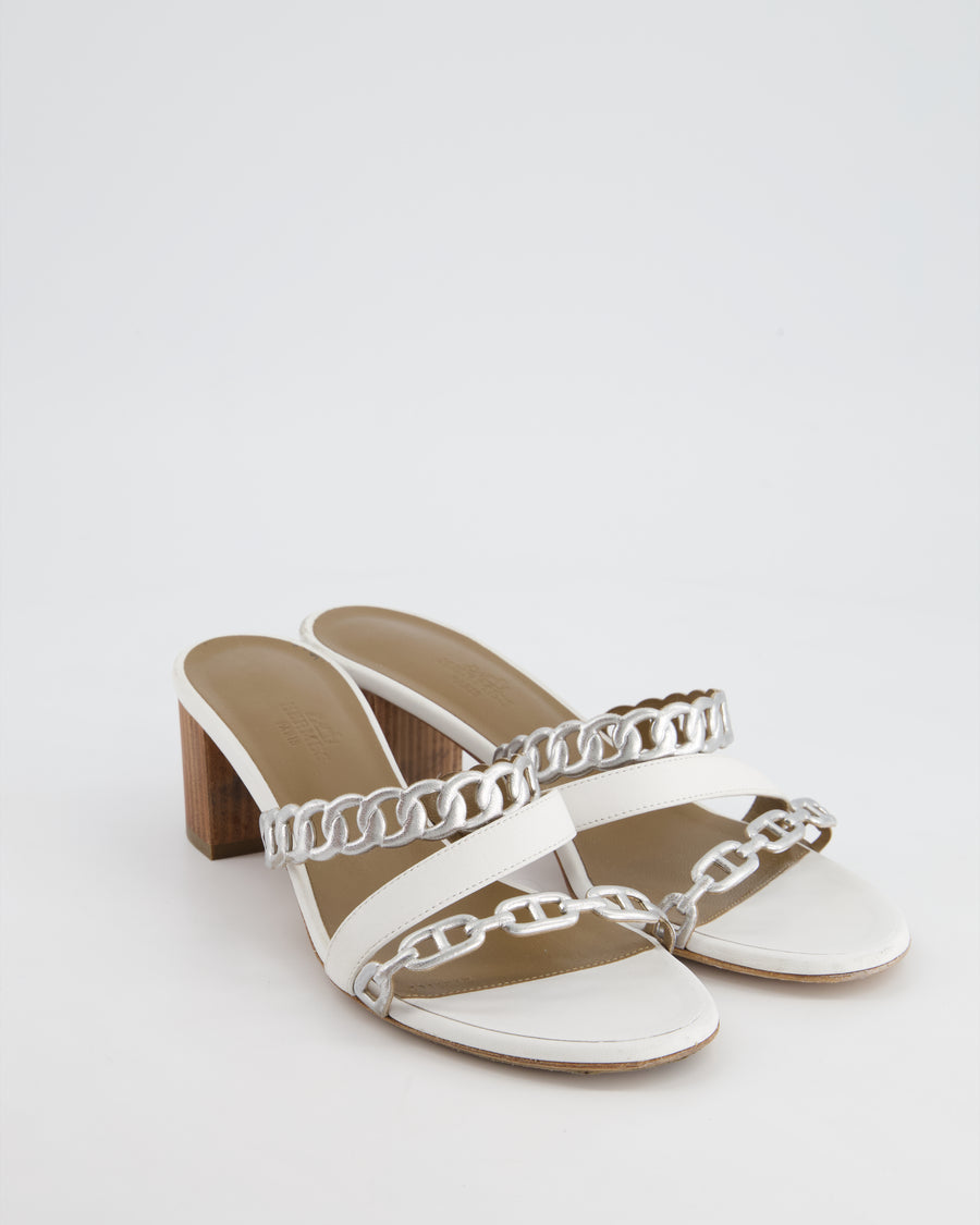 Hermès Chaine D'Ancre Sandal in White & Silver Leather Size EU 37