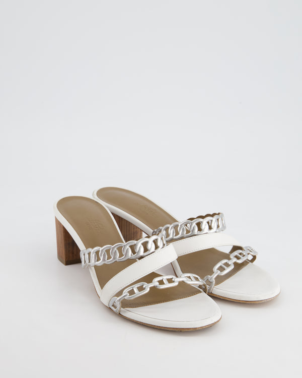 Hermès Chaine D'Ancre Sandal in White & Silver Leather Size EU 37