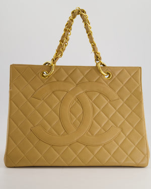 *RARE VINTAGE* Chanel Vintage Caramel Beige Tote Bag with CC Logo in Caviar Leather and Gold Hardware