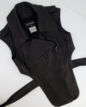 Chanel 12P Black Asymmetric Lambskin Leather Gilet with Belt Size FR 36 (UK 8) RRP £5,500