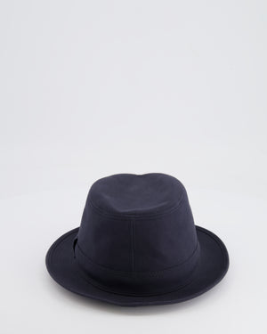 Hermes Navy Fedora Hat with Logo Detail Size 57