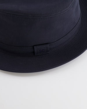 Hermes Navy Fedora Hat with Logo Detail Size 57