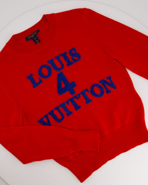 Louis Vuitton Crewneck Knit Jumper in Geranium Red with Navy Logo Size XS (UK 6) RRP £985