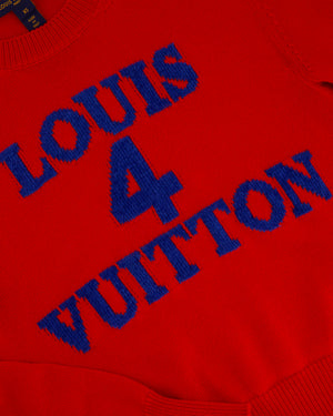 Louis Vuitton Crewneck Knit Jumper in Geranium Red with Navy Logo Size XS (UK 6) RRP £985