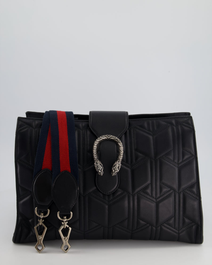 Gucci Black Quilted Leather Dionisyus Flap Tote Bag with Ruthenium Hardware