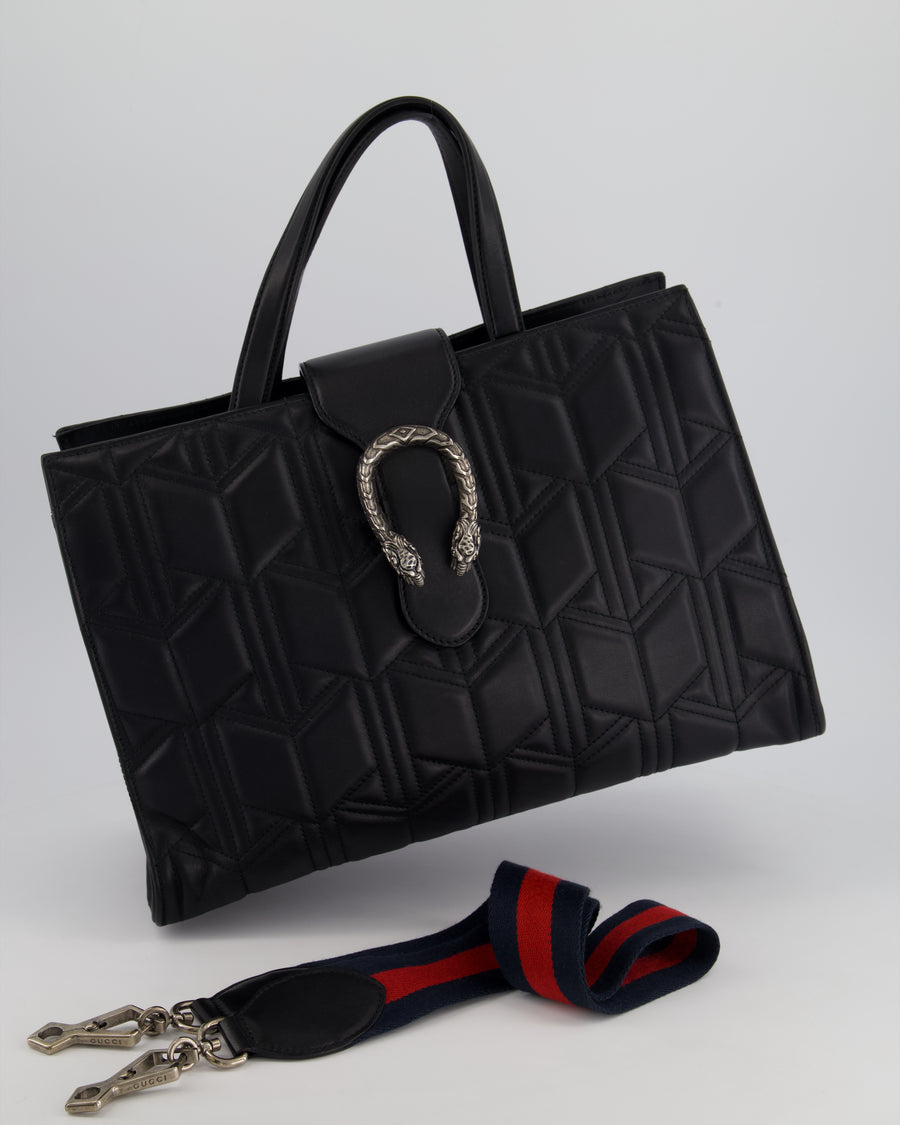 Gucci Black Quilted Leather Dionisyus Flap Tote Bag with Ruthenium Hardware