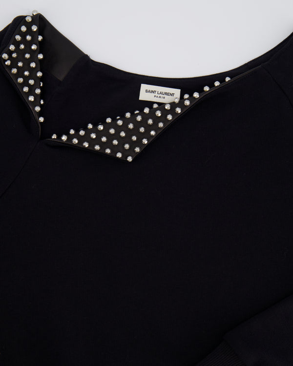 Saint Laurent Black Jumper with Leather Collar & Stud Details Size FR 36 (UK 8)