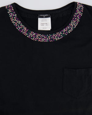 *FIRE PRICE* Chanel Black Top with Collar Embellishment and CC Logo Detail Size FR 38 (UK 10)