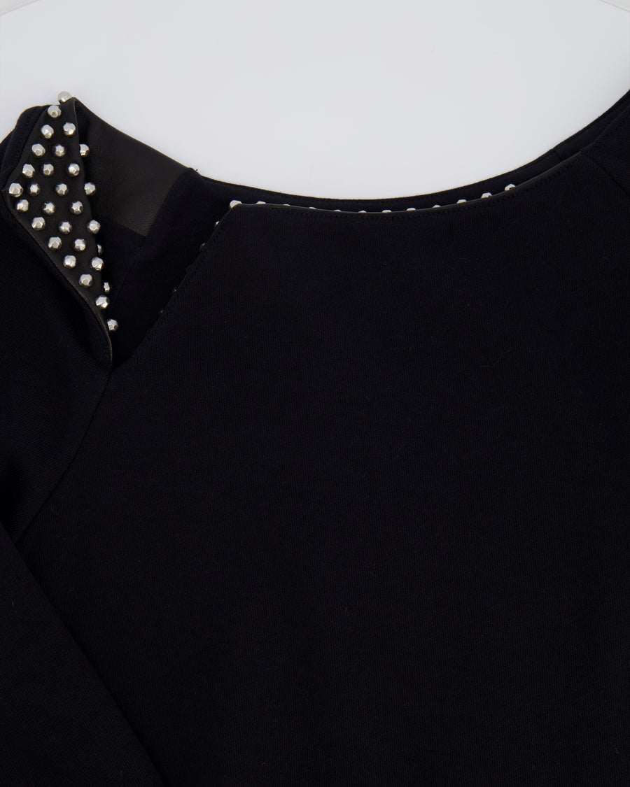 Saint Laurent Black Jumper with Leather Collar & Stud Details Size FR 36 (UK 8)