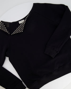 Saint Laurent Black Jumper with Leather Collar & Stud Details Size FR 36 (UK 8)