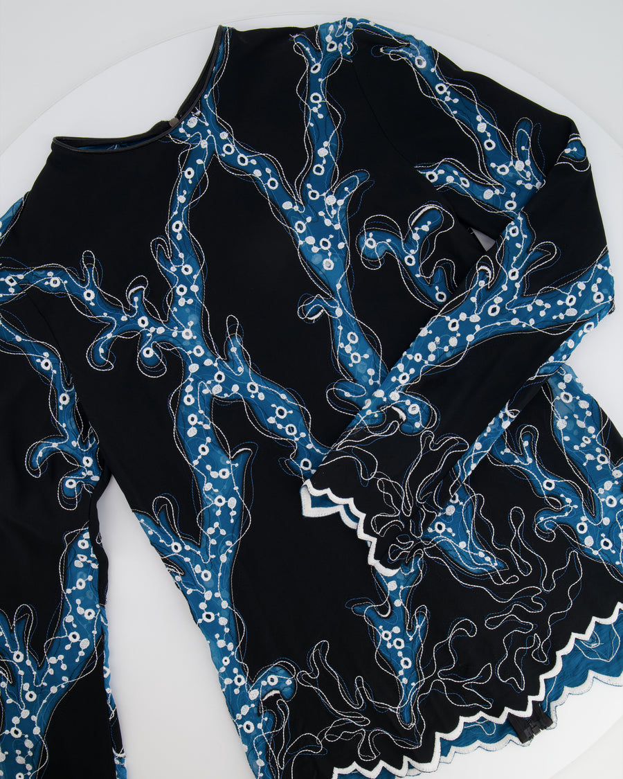 Louis Vuitton Black and Blue Long-Sleeve Blouse with Abstract Prints Size FR 36 (UK 8)