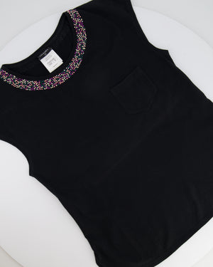 *FIRE PRICE* Chanel Black Top with Collar Embellishment and CC Logo Detail Size FR 38 (UK 10)