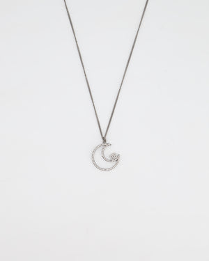 Chanel Half Moon Crystal Pendant Necklace with CC Detail and Gunmetal Hardware