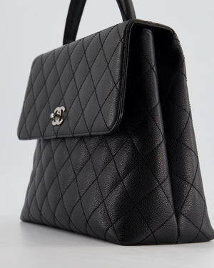 Chanel Vintage Black Kelly Top Handle Bag in Caviar Leather with Silver Hardware