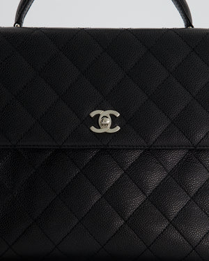 Chanel Vintage Black Kelly Top Handle Bag in Caviar Leather with Silver Hardware