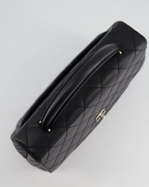 Chanel Vintage Black Kelly Top Handle Bag in Caviar Leather with Silver Hardware