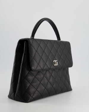 Chanel Vintage Black Kelly Top Handle Bag in Caviar Leather with Silver Hardware