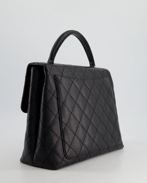 Chanel Vintage Black Kelly Top Handle Bag in Caviar Leather with Silver Hardware