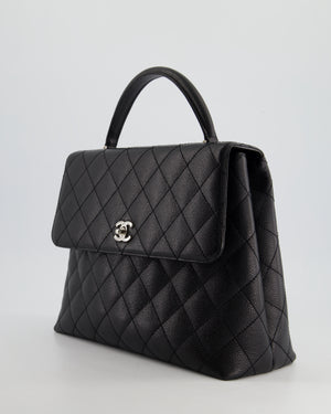 Chanel Vintage Black Kelly Top Handle Bag in Caviar Leather with Silver Hardware