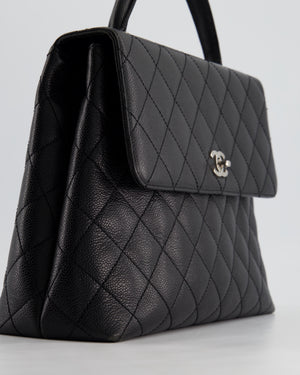 Chanel Vintage Black Kelly Top Handle Bag in Caviar Leather with Silver Hardware