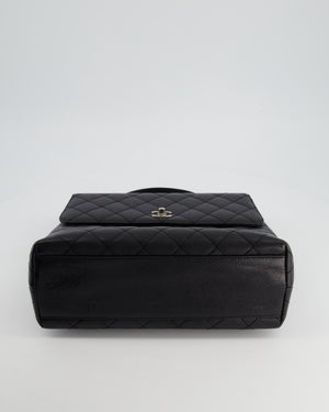 Chanel Vintage Black Kelly Top Handle Bag in Caviar Leather with Silver Hardware