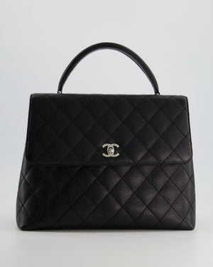 Chanel Vintage Black Kelly Top Handle Bag in Caviar Leather with Silver Hardware