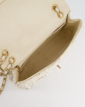 Chanel Cream Patchwork Single Flap Bag in Fabric and Patent Leather with Brushed Gold Hardware