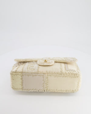 Chanel Cream Patchwork Single Flap Bag in Fabric and Patent Leather with Brushed Gold Hardware